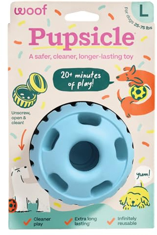WOOF Party Pupsicle - Long-Lasting Interactive Dog Toys for Boredom - Low-Mess Design - Birthday Gifts for Dogs - Large Dog Toys - Buddy Blue