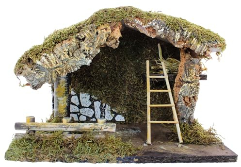 Moranduzzo Empty Nativity Hut 33 x 18 x 23 cm – Ideal for Figurines Approximately 8-10 cm High – Handmade with Wood, Cork and Moss Details – Made in Italy