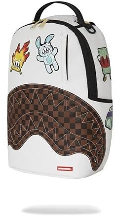 Sprayground Zaino Paris Patch bianco, tracolla regolabile, chiusura con zip, unisex