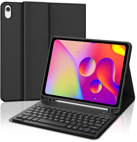 Occtingkind Funda con Teclado para iPad A16 11/10 Generación 11/10.9, Teclado Español Ñ Desmontable Bluetooth para iPad 10.ª/11.ª Generación 2022/2025, Negro