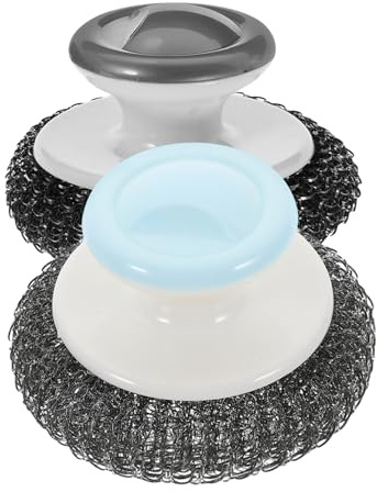 WRITWAA Steel Wire Scrub Brush with Handle for Kitchen Dishes and Pots, 2pcs Sturdy Scrubbing Brush Set in Grey and Blue for Household Cleaning