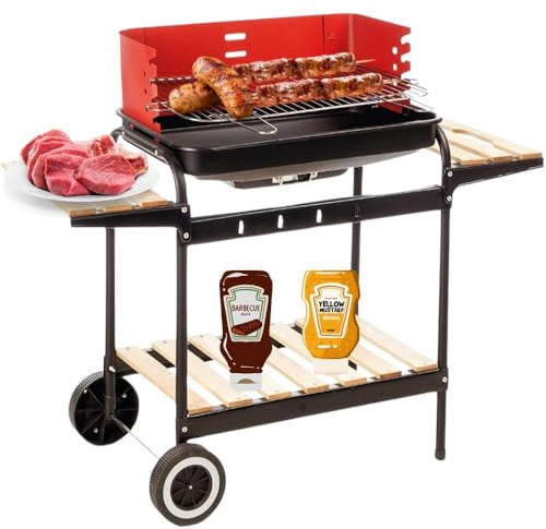 Cecaro Group - Barbecue a Carbone per Esterno Trolley a Carbonella con 3 Ripiani d'Appoggio e 2 Ruote103x54xH84 cm