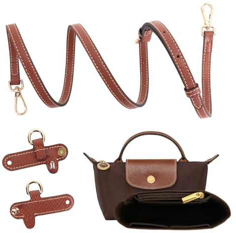 GADITIEK Schultergurt für Long Champ Tasche Damen, Geldbörsen-Organizer, No-Punch, längenverstellbarer Ersatzriemen aus Leder, mit Mehreren Taschen, Handtaschen, passend für Mini-Größe (Braun 1,2 cm)