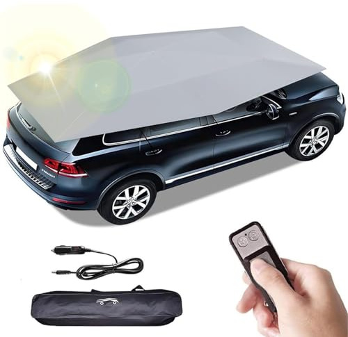 Tente De Voiture Universelle EntièRement Automatique,Parasol Pliant Portable pour Abri D'Auto avec TéLéCommande,pour La Protection ExtéRieure des Voitures (Silver Gray, 4.2m/165'')