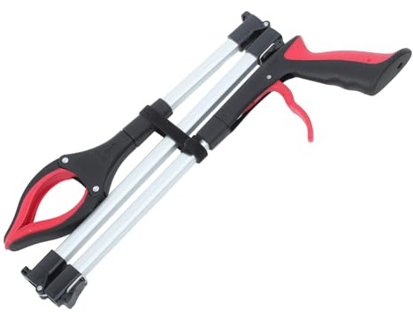 ROMISBABA Herramienta de Recogida Plegable 3 Secciones, Agarrador Largo de Metal Rojo, Alcance Extendido para Basura y Objetos, Portátil para Limpieza y Cuidado de Espalda, Adecuado