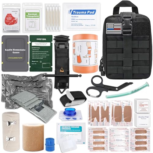 78 PCS IFAK Trauma Kit with Tourniquet, 6-Inch Israeli Bandage, Splint, Tactical First Aid Kit for Car, Camping, Hiking and Travel with Molle Bag (Stellar Black)