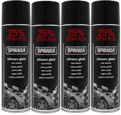 ECI 4 x Auto Lackspray Dose Spraila Schwarz Glanz 500ml Profi Auto Lackspray für Felgen & Karosserie schnell trocknender Sprühlack