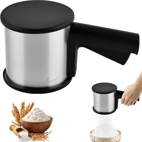 YNNHUDEEP Puderzuckermühle,Mehlsieb Brot Backen,Einhand Mehlsieb Edelstahl,Mehlstreuer mit Griff Feines Sieb,400g Kapazität Puderzucker Mühle