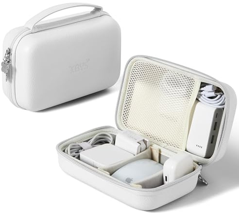 Linpr Portable Charger Case, Tech Electronic Organizer Bag, White, XL | Small Travel Storage Pouch for Laptop Accessories, MacBook Power Adapter, Charging Cords, USB Drives, Power Bank