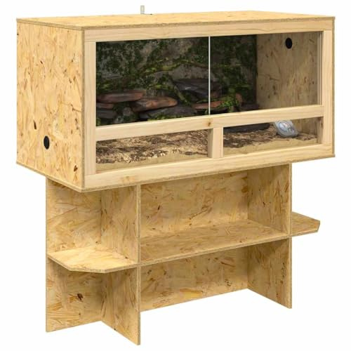 Terrarium en Bois avec Meuble, Terrarium Boîte d'alimentation avec Étagère Support pour Reptiles Amphibiens Marron 100 x 50 x 100 cm OSB
