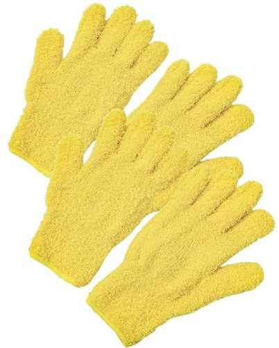 2 Paar Microfiber Gloves With Elastic Cuffs, Mikrofaser Handschuhe, Mikrofaser Staubhandschuhe, Wiederverwendbar Putzhandschuhe, Waschbar Reinigungshandschuh für Küchen, Jalousien & Möbel (Gelb)