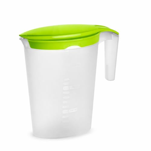 Jarra de Plástico con Tapa, 2 L, Sin BPA, Antigoteo, con Marcas Medidoras, para Agua y Zumos. (Verde)