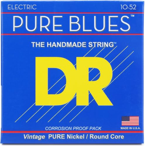 DR Strings Pure Blues (PHR-10/52) – Saiten für E-Gitarre, Pure Nickel, Round Core, Medium/Heavy 10-52 - Handgefertigt in den USA