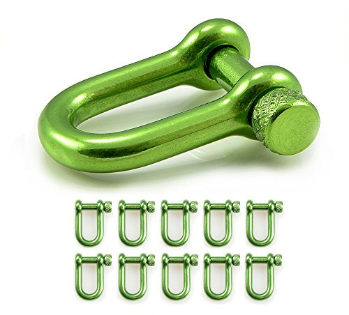 10er Set Schäkel aus Stahl, grün Metallic, mit hochwertigem Drehverschluss, für Paracord Armbänder, Kordeln etc., 33mm x 19mm (Größe M), U - Form - Marke Ganzoo