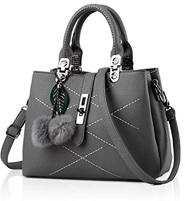 NICOLE & DORIS 2025 Nouveau Sac à Main Femme Sacs Portés Main Mode Sac Bandoulière Élégant Sac Epaule Sacoche Femme Sac à Poignée Supérieure avec Pom Poms Grise