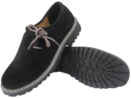 Zapatos de ante con cordones - Para traje tradicional bávaro - Ideal para Oktoberfest - Negro, color Negro, talla 41 EU