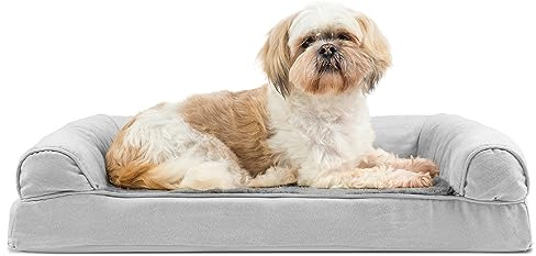 Furhaven Orthopedic Dog Bed for Medium/Small Dogs w/ Removable Bolsters & Washable Cover, For Dogs Up to 35 lbs - Plush & Suede Sofa - Gray, Medium