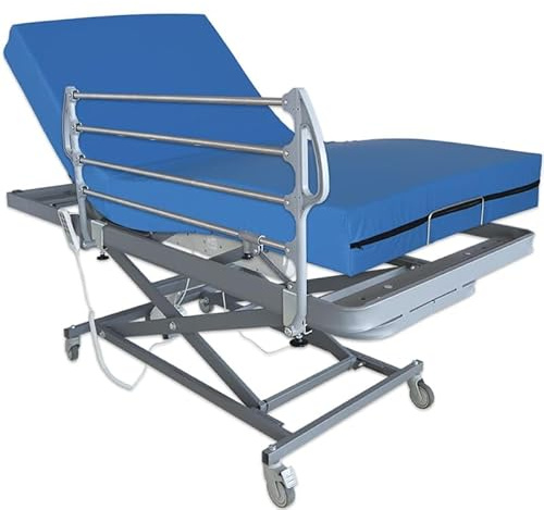 Ventadecolchones - Camas Articuladas Geriátrica de Hospital con Carro Elevador y Colchón Impermeable Viscoelástico 10+5 Medida 105 x 190 cm con Barandilla Izquierda - Incluye Subida y Montaje