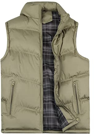 YOUTHUP Ytterkläder för män, vadderad västar, vinter, puffare, quiltad kroppsvärmare utomhus ärmlös kappa, Khaki, XL