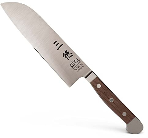 GÜDE Solingen - Santoku Messer geschmiedet, 18 cm, Walnussholz, ALPHA WALNUSS, Doppelkropf, Handmade Germany