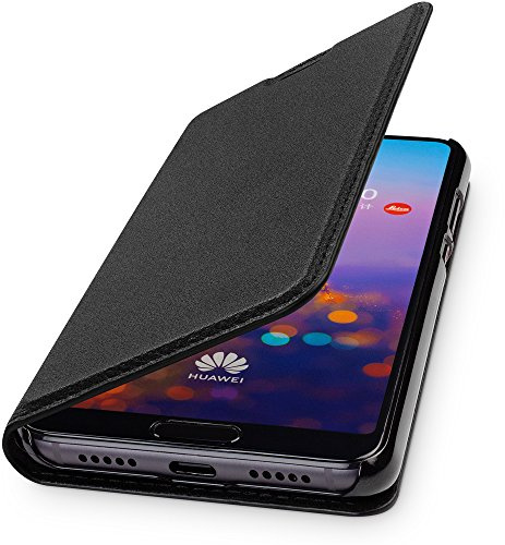 WIIUKA Echt Ledertasche -TRAVEL- für Huawei P20 PRO, mit Kartenfach, extra Dünn, Tasche Schwarz Premium Design Leder Hülle