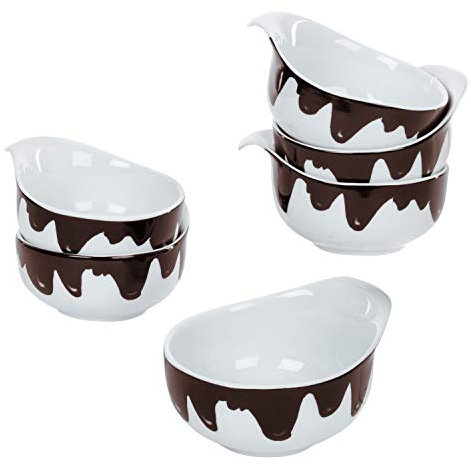 MamboCat Set de 6 Bols à Fondue Blob 150 ML 6 Bols de Service pour cuillère à Dessert Set à Fondue au Chocolat Vaisselle en Porcelaine Blanche Taches de Chocolat Décor Articles de Cuisine