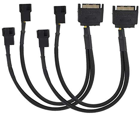 Annadue Cables SATA de 2 Piezas - Cable Adaptador de Ventilador de 15 Pines a 4 Pines Convertidor de Conector de Ventilador Divisor en Y de 2 vías, Negro