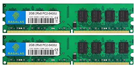 Rasalas DDR2 800 PC2-6400 DDR2 4GB Kit (2x2GB) DDR2-800 Udimm Ram Desktop PC2-6400U 2RX8 1.8V CL6 240 Pin Non-ECC Unbuffered Desktop RAM Memory Modules