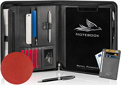 Royal Phoenix® Business skrivmapp A4 'Falcon' – högkvalitativ affärsmapp med dragkedja – inkl. kreditkortsfodral + annan extra – dokumentmapp av högkvalitativt konstläder i rubinrött
