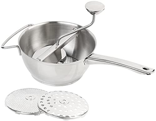 Rosenstein & Söhne Passiermühle: Edelstahl-Passiergerät mit 3 Einsätzen, spülmaschinenfest, Ø 20 cm (Passiersieb, Passiermühle Edelstahl, Saftpresse)