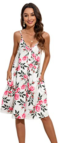 Enmain Robe d'été décontractée Florale sans Manches pour Femme avec col en V et Bretelles Spaghetti avec Poches pour la Plage hawaïenne XL