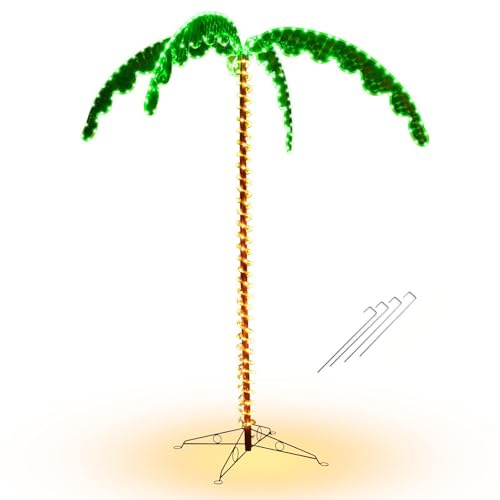 COSTWAY Künstliche beleuchtete Palme 154cm/218cm mit LED-Lichtern, klappbarem Sockel, LED Palme für Garten Deko, Party, Zuhause (175x120x218cm)