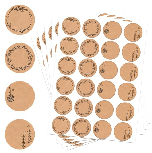 480Pcs Christmas Stickers, 1.5 Adhesive Christmas Labels Stickers, 4 Designs Round Kraft Xmas Tags Stickers, Labels Sealing Stickers for Envelope Wedding Party Supplies Gifts Decoration