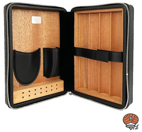 Angelo Reise - Humidor, aus schwarzem Leder, für 4 Zigarren