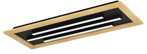EGLO LED Deckenleuchte Tirrenara, rechteckige Deckenlampe | dimmbar mit Fernbedienung, Lampe Decke aus Holz, Metall in schwarz und Kunststoff in weiß, FSC100HB, Deckenbeleuchtung