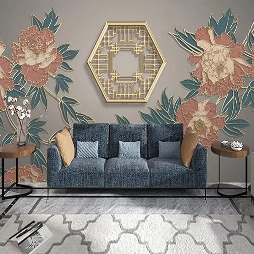 SUPPL Peony Flower Pattern Wallpaper Custom Decor Murals Chinese Style Window Floral Golden Embossed Line Wall Coverings 3D