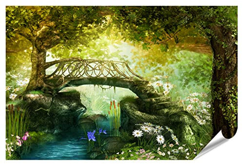 islandburner XXL Bild Poster magischer märchenwald Bezaubernde brücke über bach Premium Bilder Fotodruck AWHV-PKL