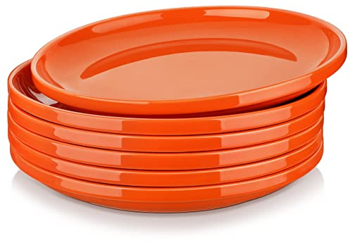 LOVECASA Dishes Set for 6, 10.5 Inch Large Plates Set, Orange Plates for Salad Pasta, Ceramic Plates Porcelain Dinnerware Set, Microwave Safe Plates (LC-KDS-8-LDP)