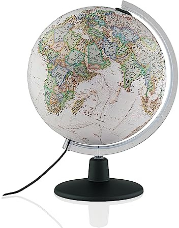 Tecnodidattica – Globe terrestre NATGEO Executive | Cartographie officielle physico-politique NATIONAL GEOGRAPHIC Executive en style antique | Lumineux et rotatif | Textes en français | Diamètre 30 cm