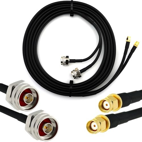 RP-SMA 10m Rallonge Antenne WiFi Cable Coaxial Double RPSMA Mâle à N Male Hex — câble d'extension dual HF240 (LMR 240 équivalent) etanche — pour Routeur WiFi Caméra IP Carte Réseau sans Fil Mini PCIE