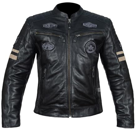 Blouson moto cuir homme – tourisme été/hiver homologué avec véritable protection blindée CE motard - Design matelassé (FR/ES, Alpha/lettres, M, Taille normale, Taille normale, Marco-Black-Mens)