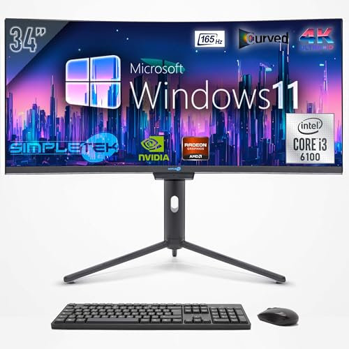 SIMPLETEK - PC All in One con Schermo Curvo da 34 4K Wide | Processore Core i3 | Windows 11 Pro | 16GB RAM SSD 960GB | GTX1650 4GB | Webcam 2K integrata