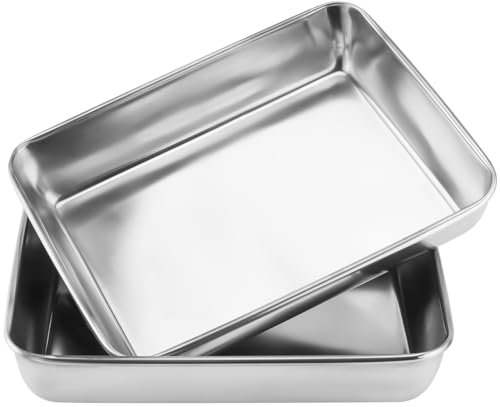 ZOENHOU 2 bandejas de horno de acero inoxidable de 30 x 25 x 5 cm, rectangulares profundas, de acero inoxidable, para hornear, asar, servir, no tóxicas y saludables, aptas para lavavajillas