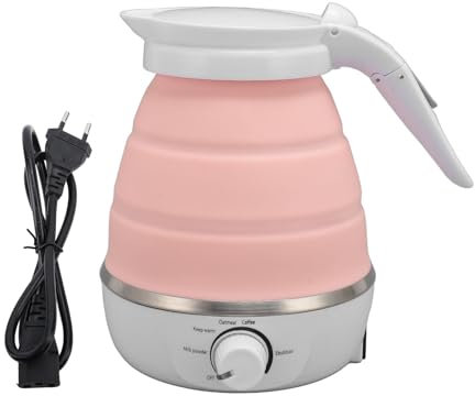 Bollitore Elettrico Pieghevole da Viaggio da 600 Ml, Piccolo Bollitore Pieghevole in Silicone Alimentare Acqua Bollente (rosa chiaro)