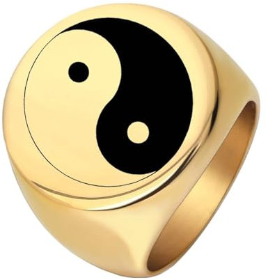 Homxi Herren Ring Edelstahl Gravur,22MM Rund mit Yin Yang Muster Ring für Herren Gold Ring für Herren Größe 60 (19.1)
