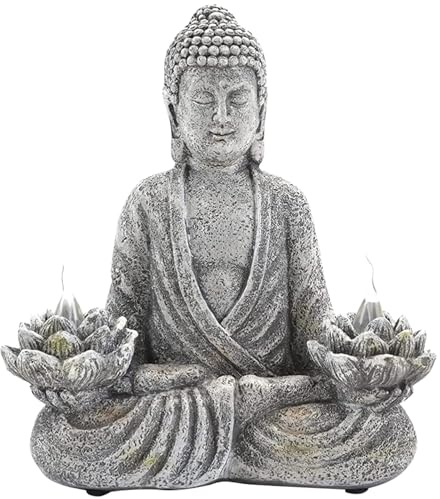 Estatua de Buda de Resina Para Jardín Con Luces LED Solares de Loto, Adornos Impermeables Para Interiores y Exteriores, Patio, Terraza, Porche, Decoración
