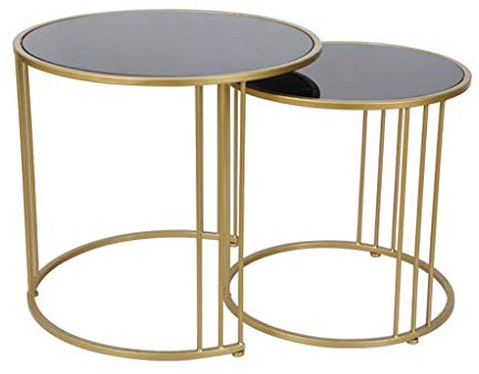 Nachttische, verschachtelter Couchtisch, Set mit 2 Beistelltischen für Wohnzimmer, Büro, Balkon, Sofa, Konsolentische, schwarzes Glas-Finish, Korbtisch (Farbe: Schwarz, Größe: 40 x 40 x 45 + 55 x 55 x