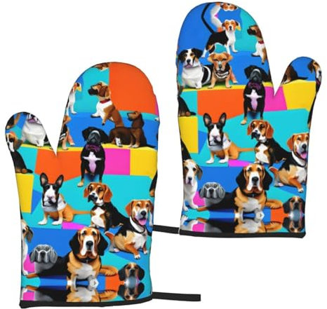 Beagle Patterns Silicone Insulated Oven Mitts (One Pair),Oven Glove High Heat Resistant,for Cooking Barbecue