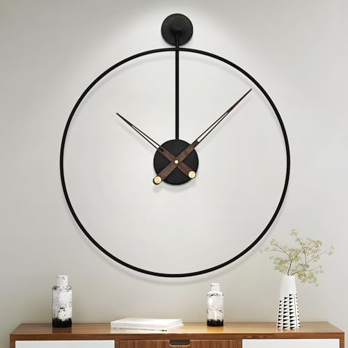 HAITANG Große Moderne wohnzimmeruhr, Schwarz XXL runde Metall Wanduhr für Küche Büro Schlafzimmer,Vintage Wanduhren, Batteriebetrieben tickt Nicht,geräuschloses Uhrwerk, Heimdekoration,60 cm