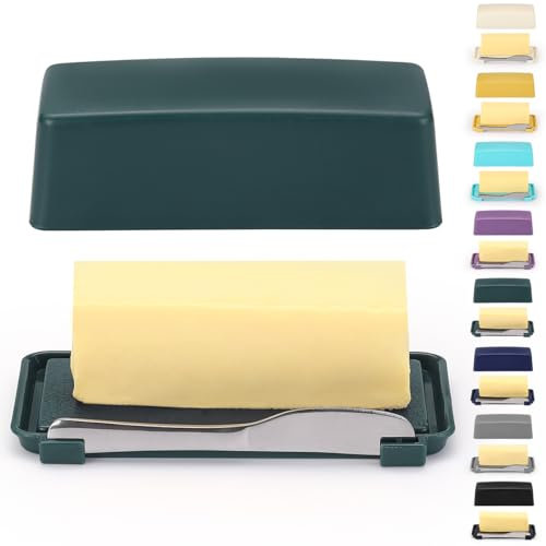 Beurrier avec couvercle pour comptoir, Kyraton Beurrier Plastique Avec Couteau à Beurre Polyvalent En Acier Inoxydable, Boite A Beurre Pour Frigo, Cadeau De Cuisine Pour Femme, Mère